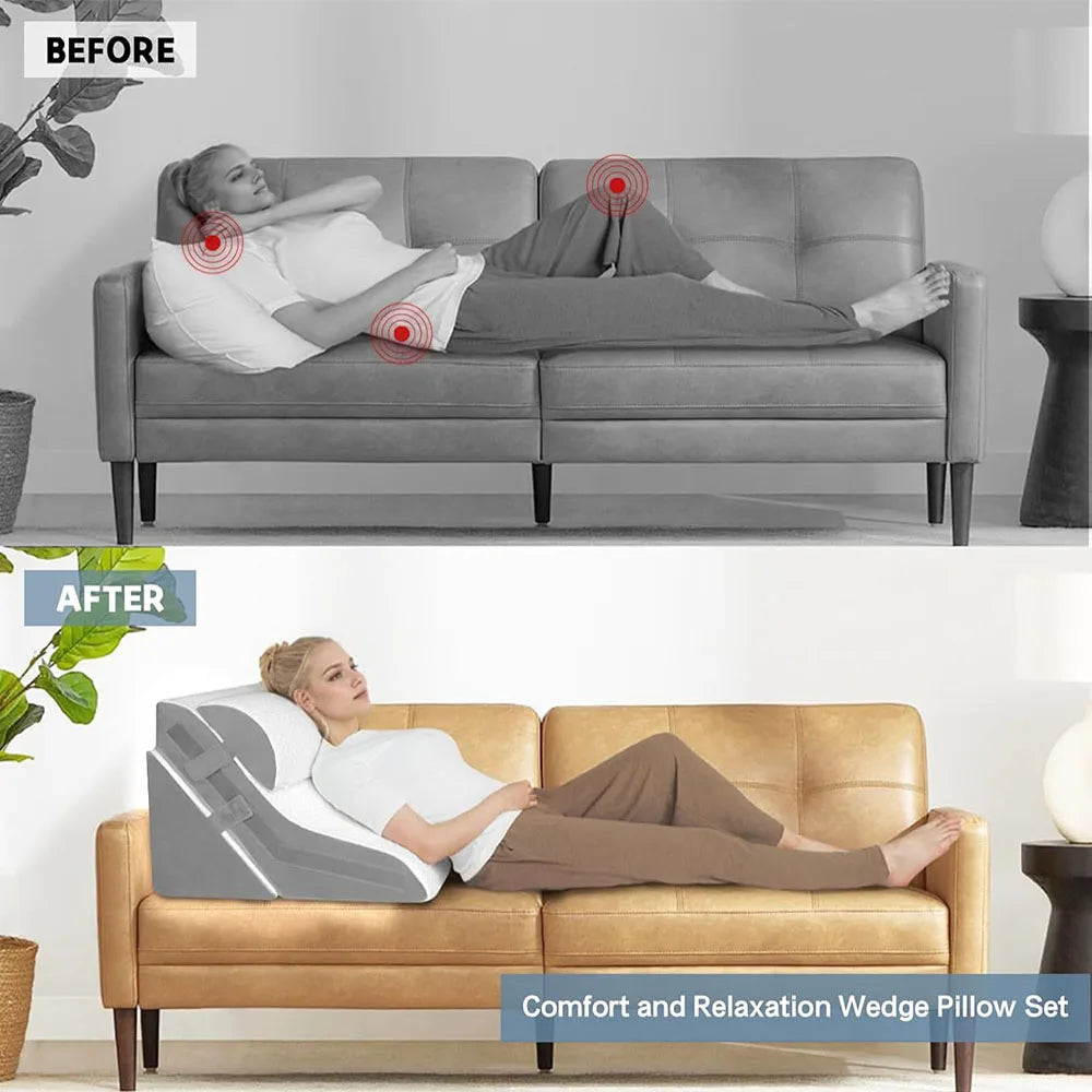 Wedge Pillow Headboard 3PCS Orthopedic Bed Wedge Pillows for After Surgery Adjustable Pillow for Acid Reflux&Back Pain Relief Peaceful Pleasures Health and Wellness