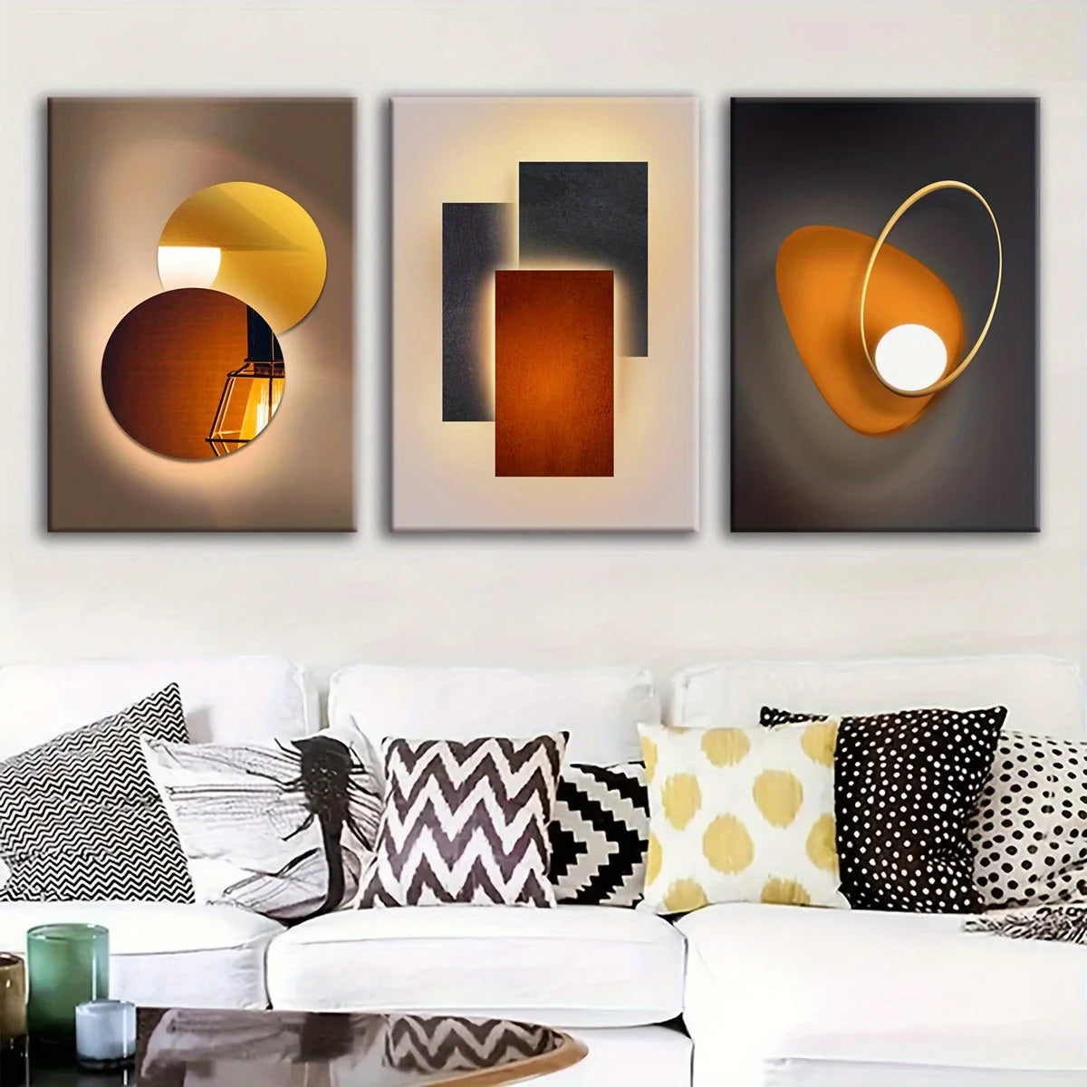 3pcs Modern Minimalist Geometric Canvas Painting Orange Wall Art Metal Circle Prints Luxury Wall Art Posters For Home Decor Peaceful Pleasures Health and Wellness ZLH3885-3pcs 40x50cm No Frame