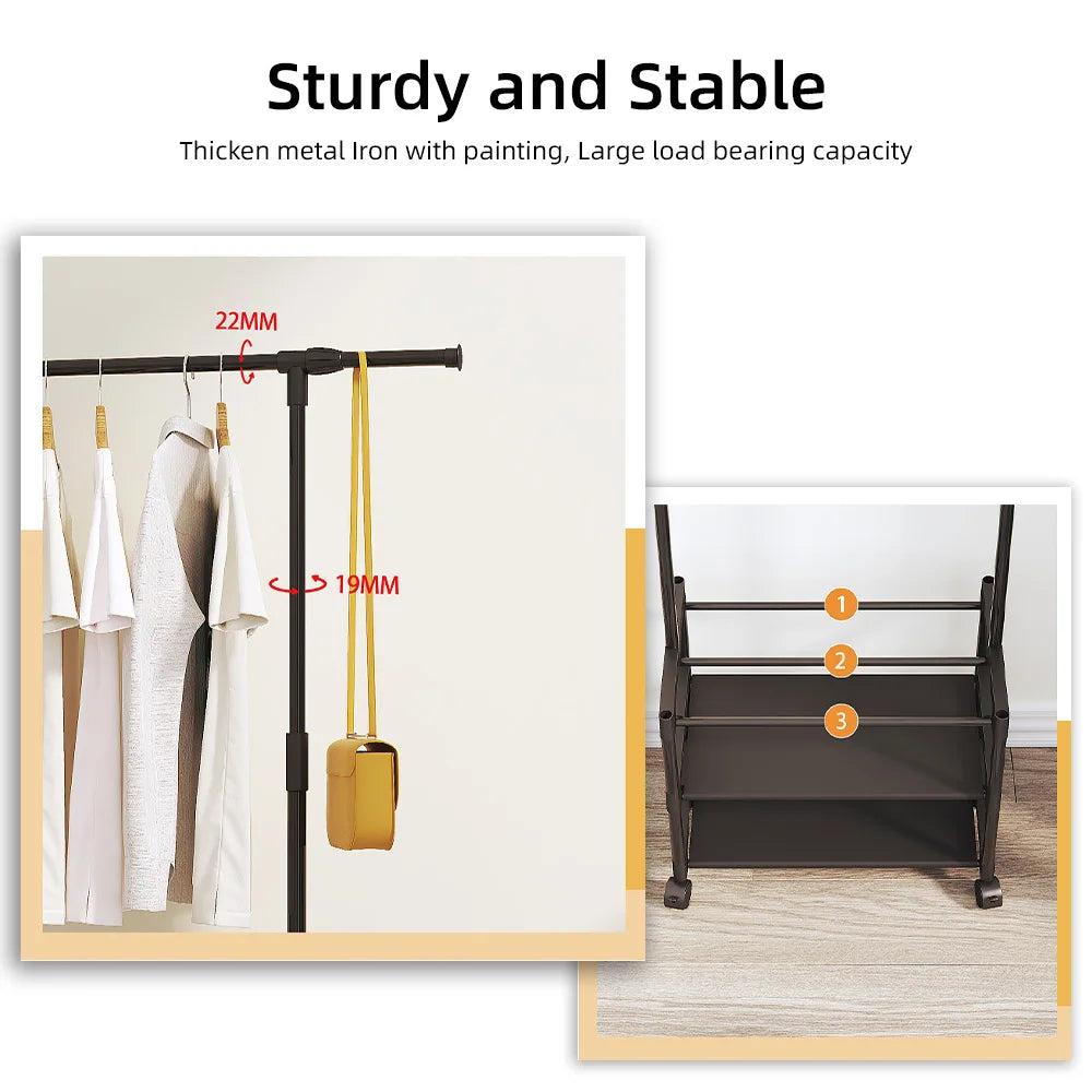 Rolling Clothes Rack with Shelves for Hanging Clothes Hats Bags with Shoe Storage, Portable Metal Garment Rack Clothing Rack Peaceful Pleasures Health and Wellness