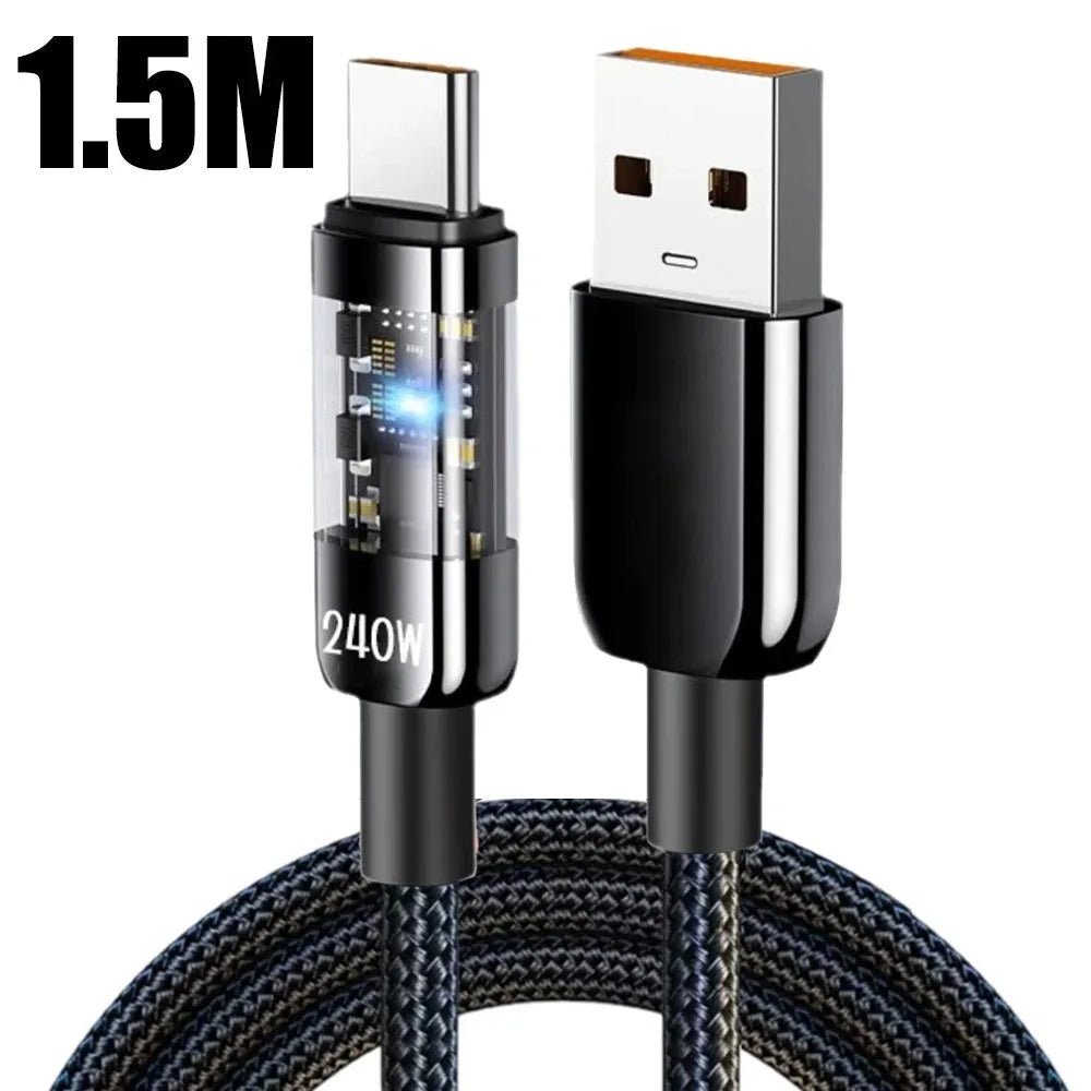 240W USB-C Fast Charging Cable | Nylon Braided Transparent