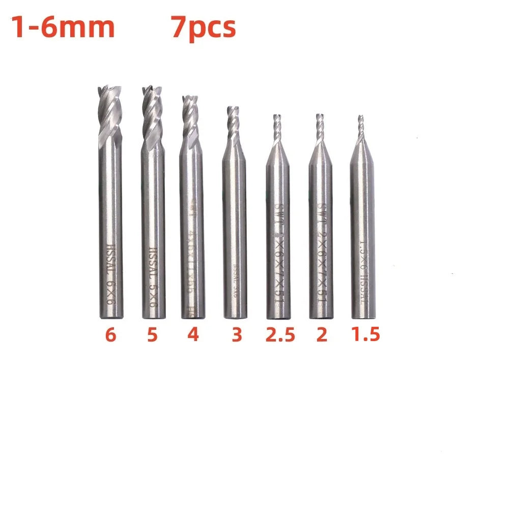 4-Flute Titanium HSS End Mill Set 1.5–10mm | CNC Router Bits Peaceful Pleasures Health and Wellness 1.5-6mm(7pcs)