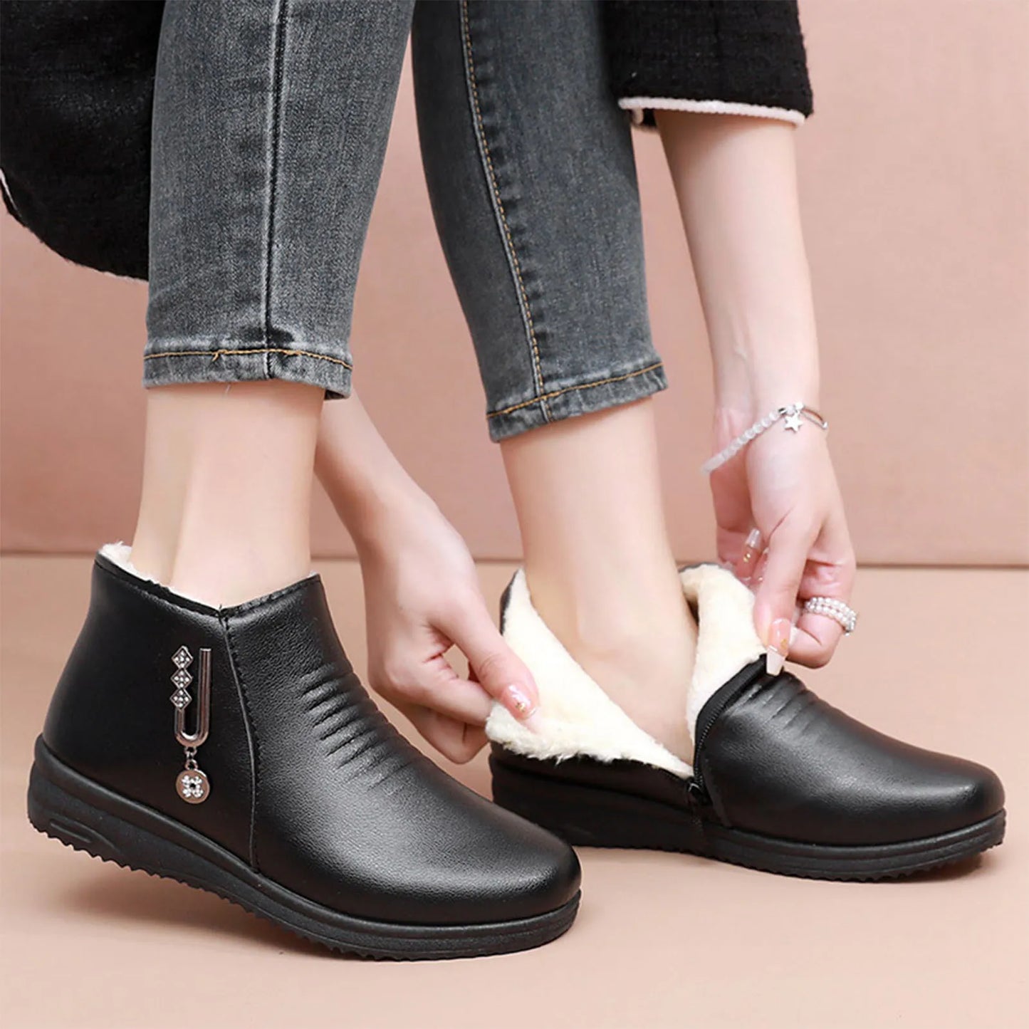 Women's Waterproof Fleece-Lined Winter Ankle Booties | Warm Boots