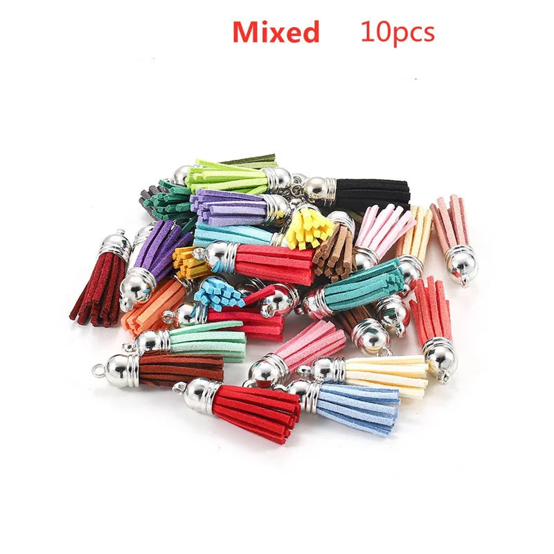 Leather Tassel Charms Silver Cap Earring Keychain Pendant Straps