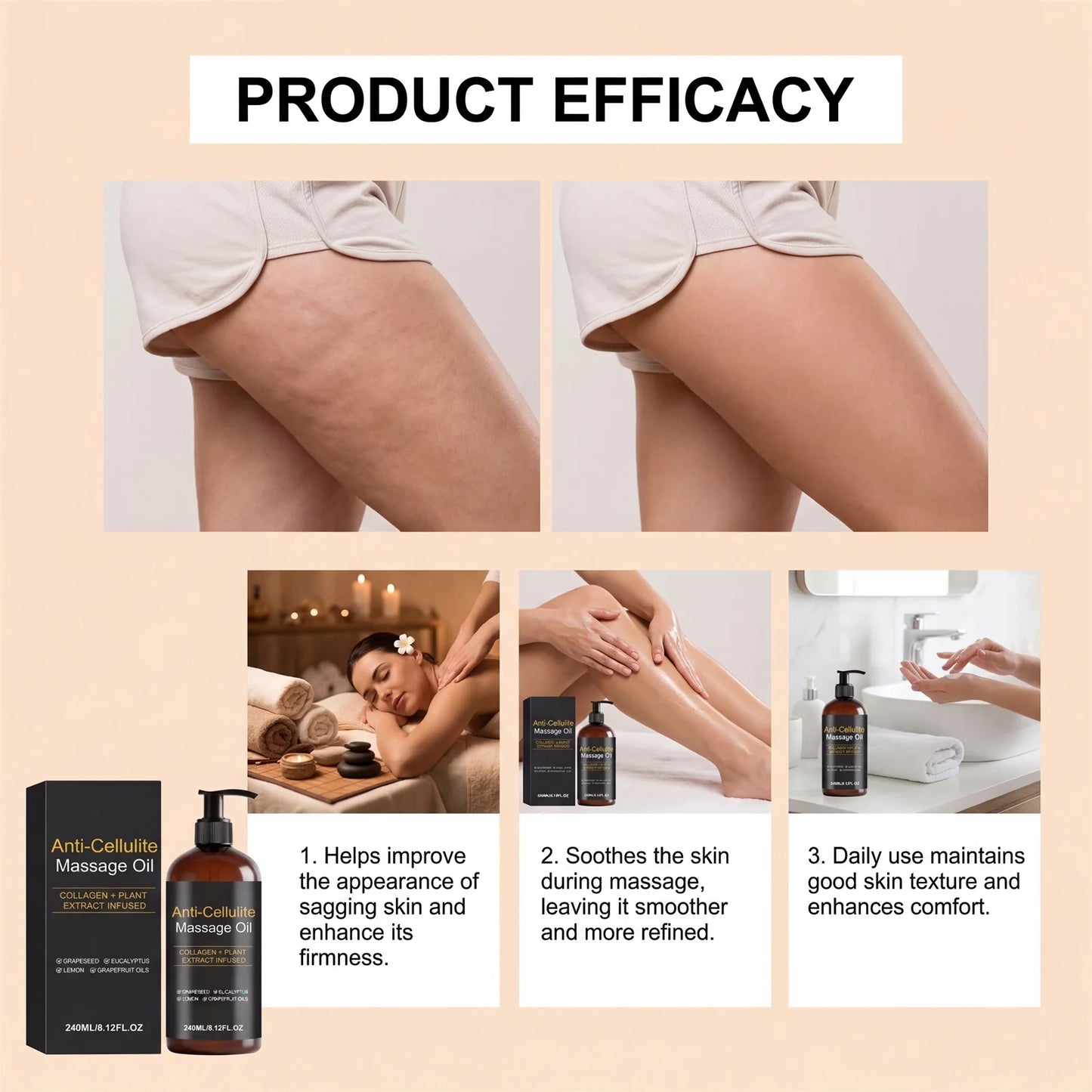Firming Body Massage Oil – Collagen Anti-Cellulite 240ml Peaceful Pleasures Health and Wellness