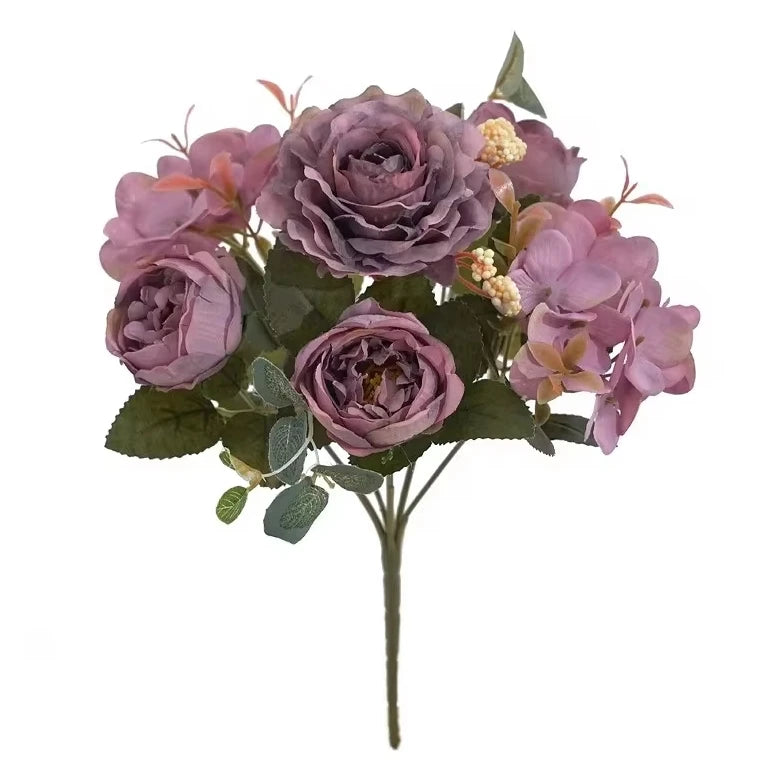 Retro Hydrangea Core Fake Peony Bouquet Simulation Wholesale Wedding Staircase Decorative Artificial Flowers Silk Flowers Peaceful Pleasures Health and Wellness Purple
