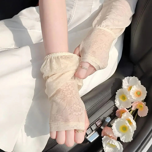 Women's Lace Ice Silk UV Arm Sleeves – Breathable Sun Cover UV Arm Sleeves Oasis Select