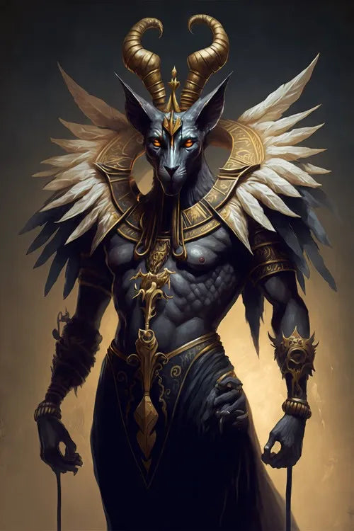 Ancient Egyptian Fantasy Mythology The God Anubis Golden Portrait Posters Print Canvas Painting Wall Art Picture Room Home Decor Peaceful Pleasures Health and Wellness