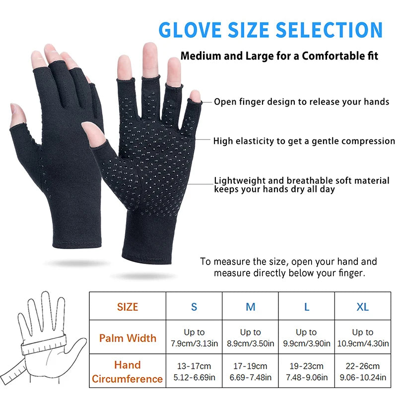 2pcs Black Half Finger Compression Gloves for Osteoarthritis Arthritic Joint Pain Relief Gloves Healthcare Gloves for Men Women Peaceful Pleasures Health and Wellness
