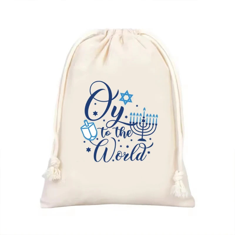 5pcs Hanukkah Drawstring Favor Bags | Chanukah Party Gift Bags