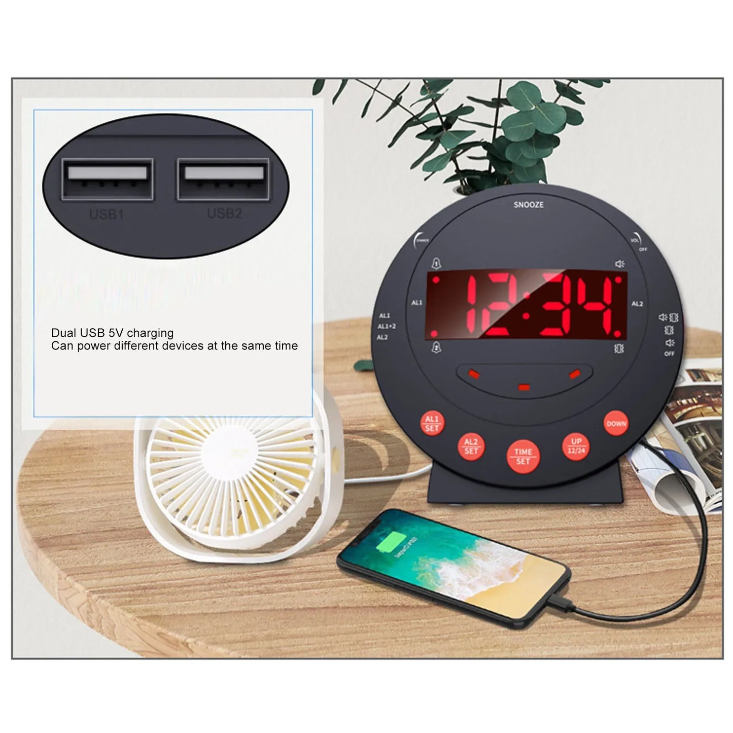 Alarm Clock Shaker 110 Decibels Red Flashing Light Extra Student Elder