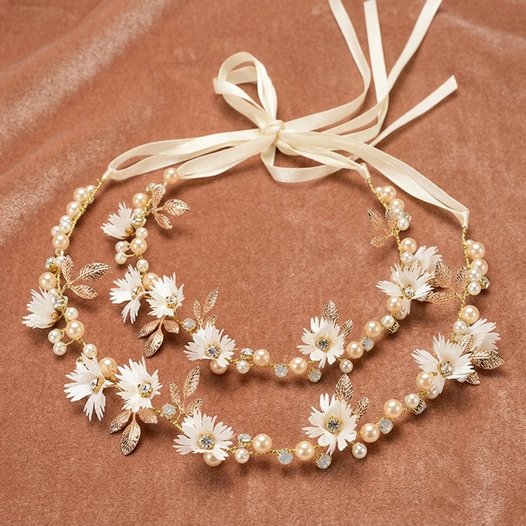 Daisy Crystal-Twist Beaded Headband White 2pcs Alloy Comfort Fit for Women Girls Peaceful Pleasures Health and Wellness