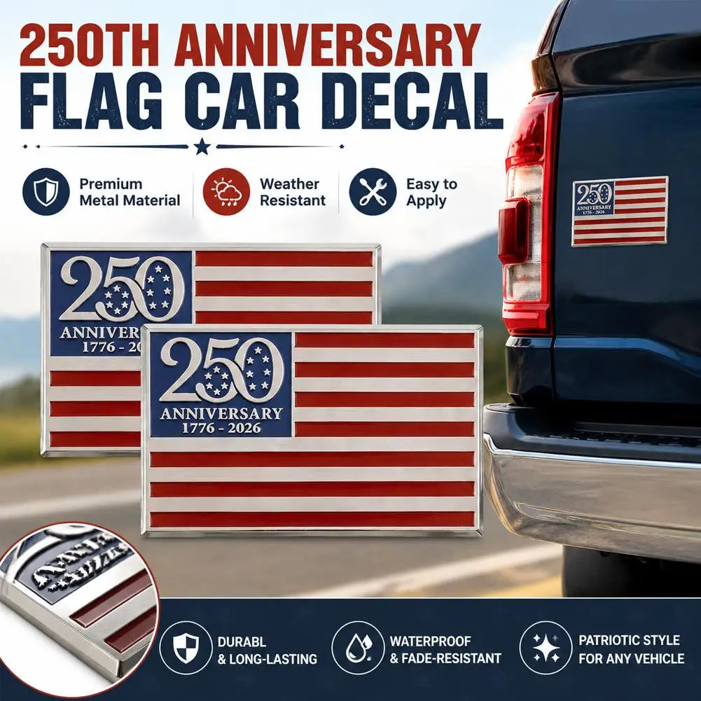 US 250 Metal Flag Car Decal 1776-2026 Patriotic Metal Emblem Badge for Pickup Trucks SUV Rv Cars Auto Vehicle Garage Decor Gift Peaceful Pleasures Health and Wellness