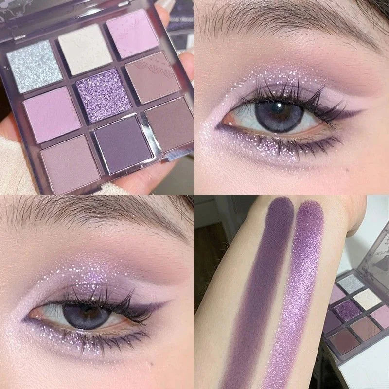 Purple Lavender 9-Color Glitter Eyeshadow Palette | Waterproof