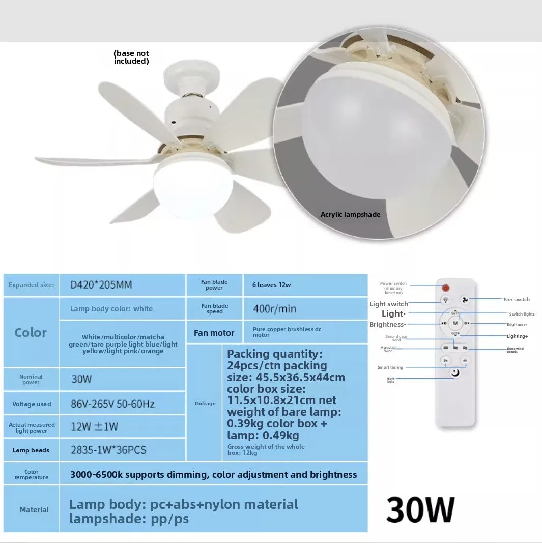 2026 New E27 Ceiling Fan Light, 30W/40W Dimmable LED Fan Lamp with Remote Timer for Bedroom Kitchen Balcony Peaceful Pleasures Health and Wellness 42CM-30W-big RC
