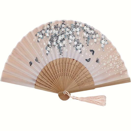 Folding Hand Fan with Tassel | Chinese Japanese Style Party Fan Decorative Folding Fan Peaceful Pleasures Health and Wellness 1pc