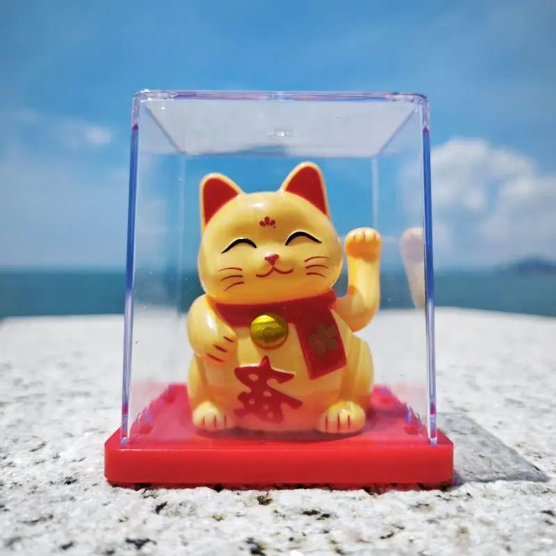 Solar Waving Lucky Cat Ornament | Mini 2" Desk Fortune Décor