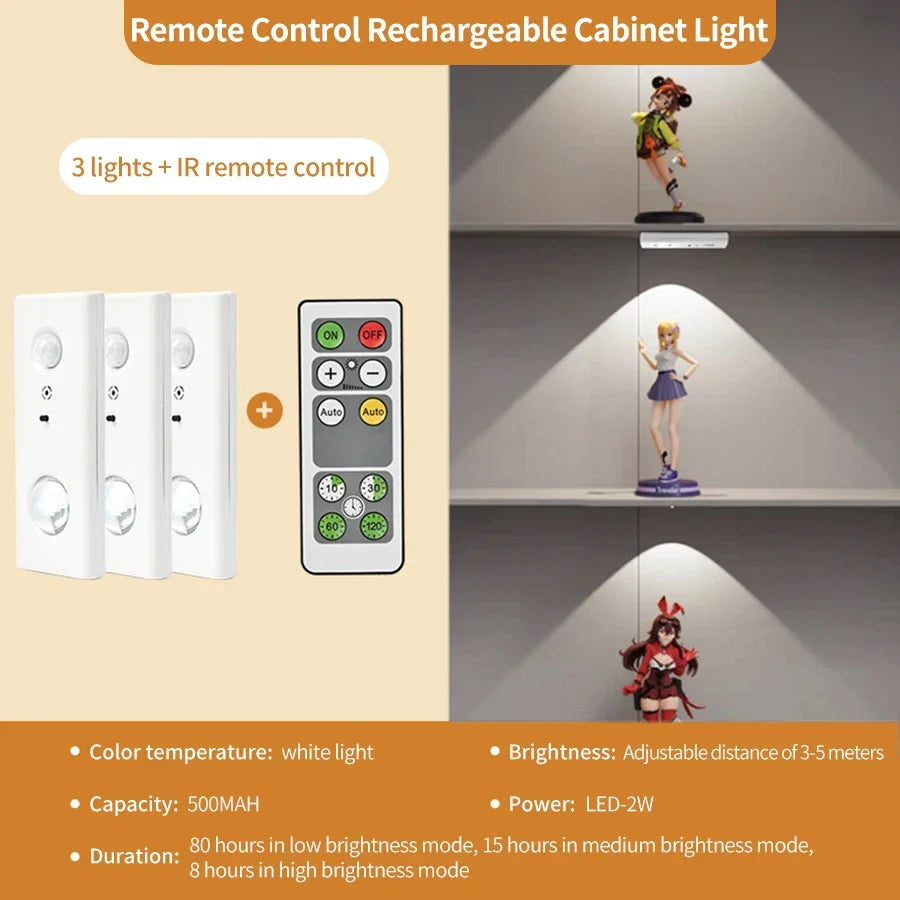 Rechargeable LED Motion Sensor Cabinet Light – Remote & Timer