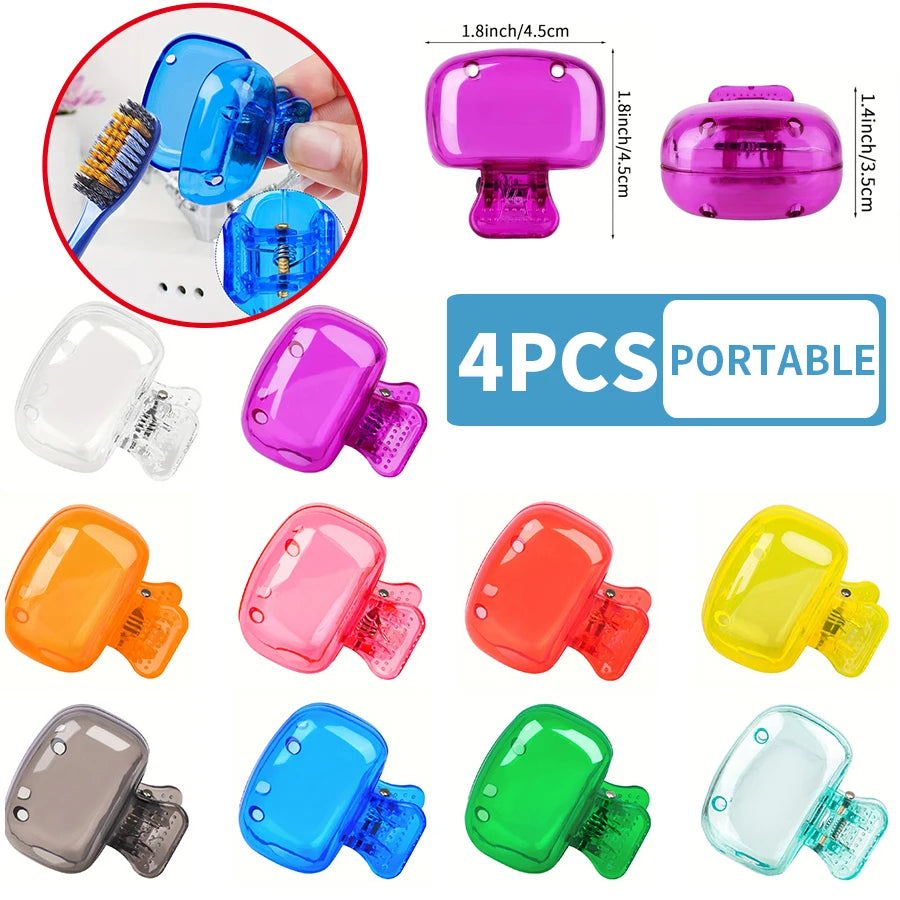 4PCS Portable Toothbrush Storage Clip Travel Essential Protective Cover - Durable Toothbrush Case for On-the-Go Hygiene Peaceful Pleasures Health and Wellness 4pcs