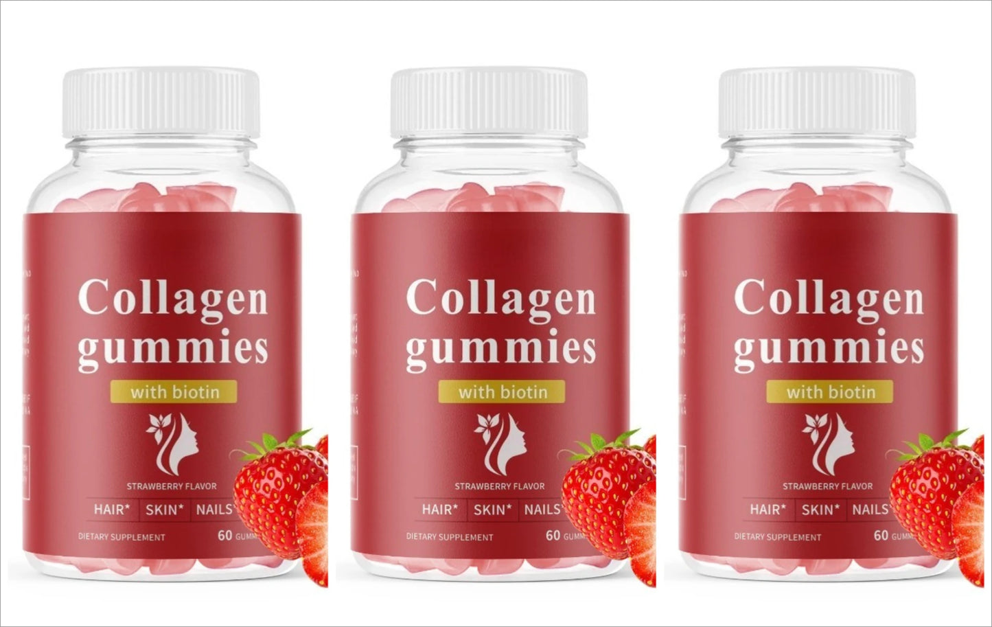 Collagen Gummies with Biotin Strawberry 2500mg | 60 Count