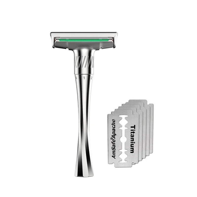 Adjustable Double Edge Safety Razor + 5 Titanium Blades