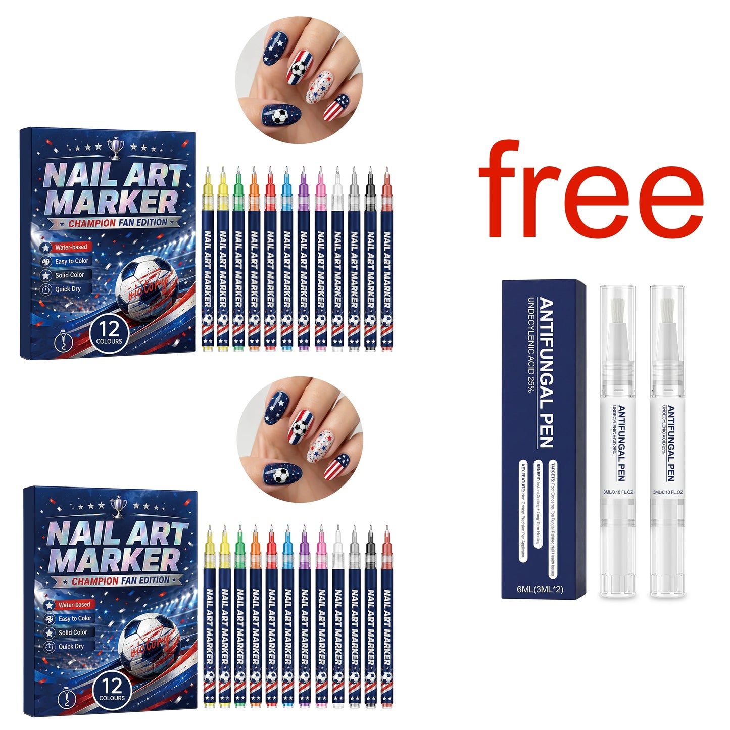 12-Piece Football Nail Art Marker Set – Quick-Dry Soccer Pens