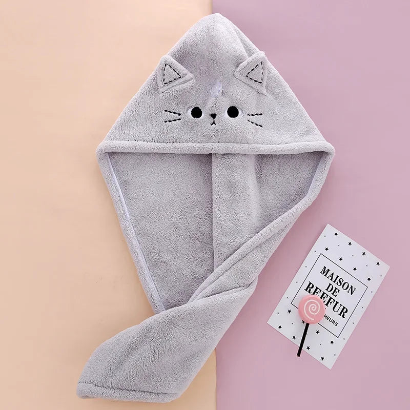 Quick-Dry Microfiber Hair Towel Cap – Cute Cat Turban for Women