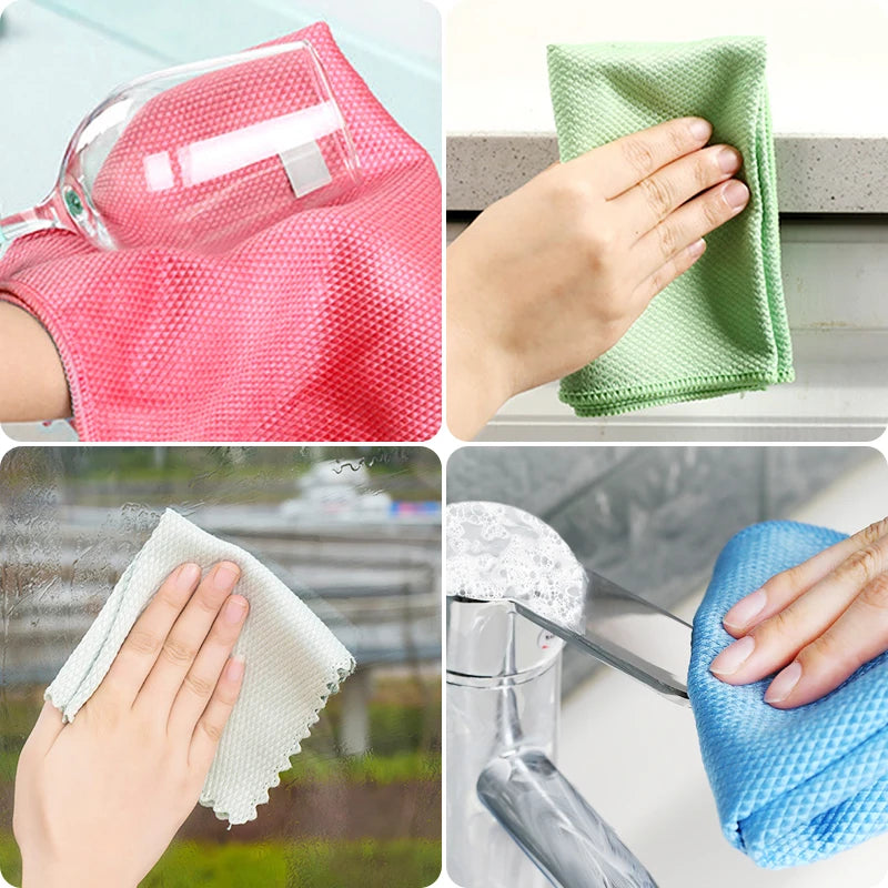 1/5/10Pcs Kitchen Towel Dish Cloth Absorbable Glass Microfiber Cloth Cleaning Wipes Window Car Towel Rag Kitchen Accessories Peaceful Pleasures Health and Wellness