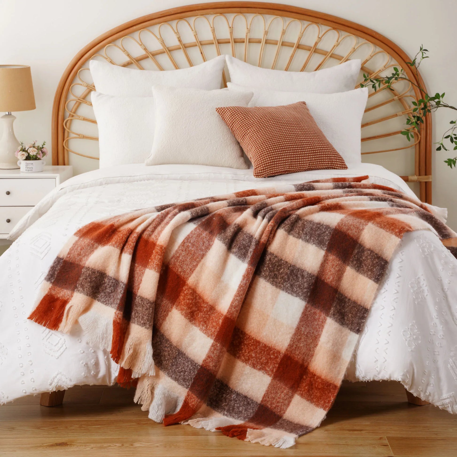Battilo Plaid Throw Blanket for Home Decor, Colorful Mohair Tartan Plaid Blanket, Soft Cashmere Sofa Blankets,Fall Decor Throws Peaceful Pleasures Health and Wellness