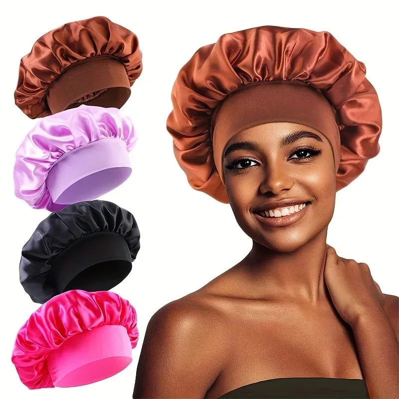 Silk Satin Bonnet for Sleeping Large Wide Soft Band Sleep Cap Women's Curly Hair Braids Protective Style Hair Accessory Peaceful Pleasures Health and Wellness