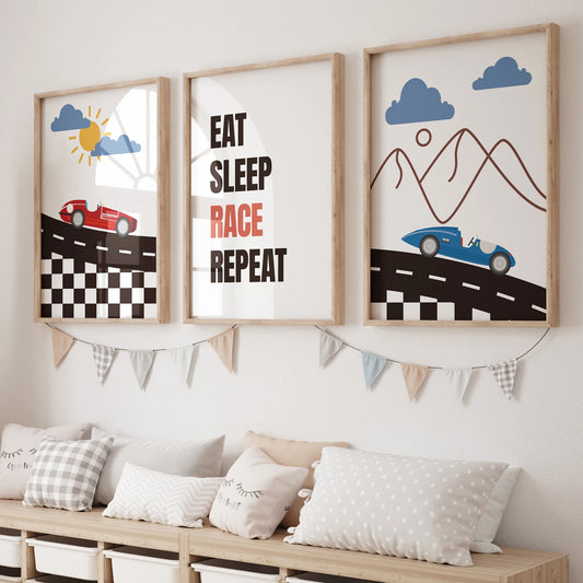 Cartoon Racing Canvas Wall Art Print | Kids Room Decor Canvas Wall Art Peaceful Pleasures Health and Wellness GP039-3pcs 21x30cm Unframed