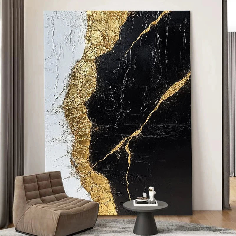 Handmade Canvas Oil Painting Abstract Gold And Black Hanging Picture Wall Art Texture Poster Living Room Porch Hotel Decor Mural Peaceful Pleasures Health and Wellness