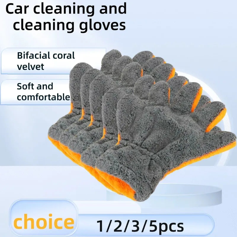 Double-Sided Coral Fleece Car Wash Mitt – Scratch-Free Glove