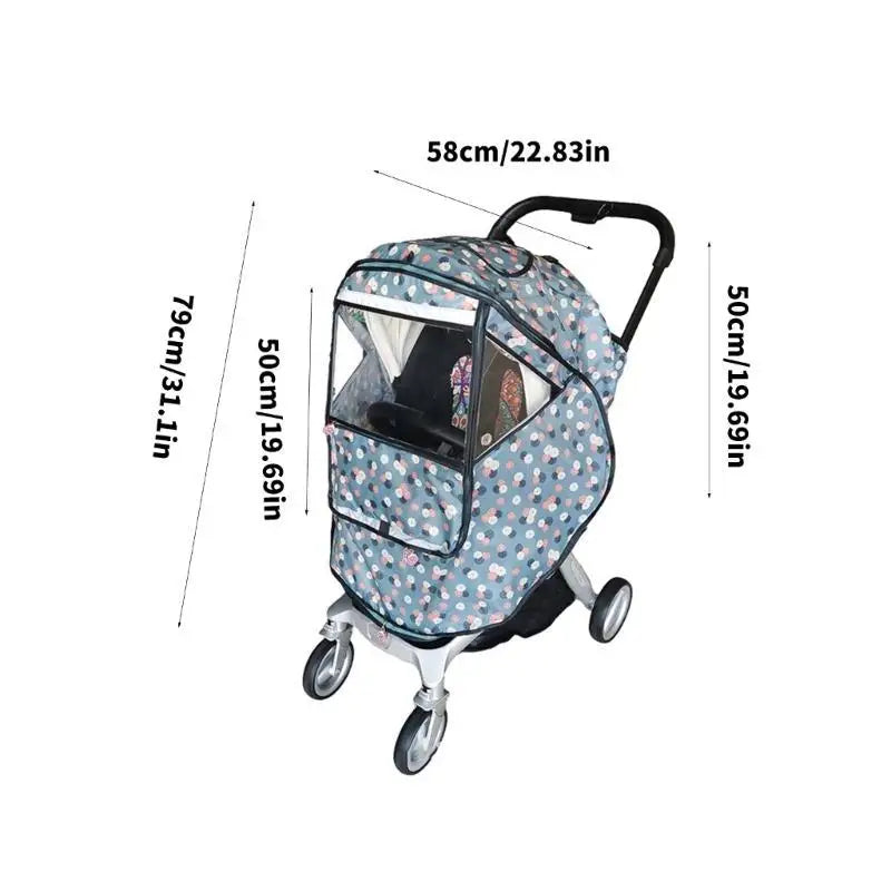 Windproof Baby Stroller Cover with Insect Net & Rain Shield