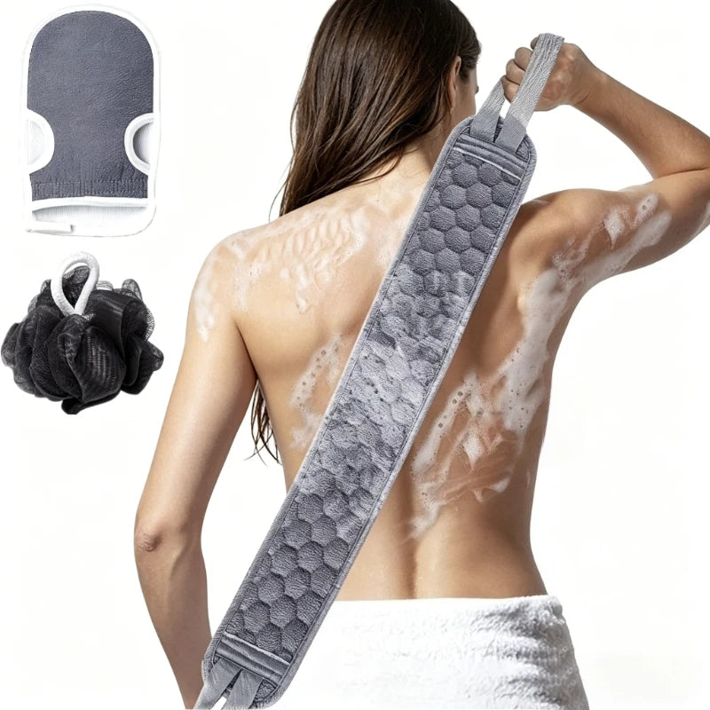 Exfoliating Body Scrubber Set – Back Scrubber, Glove & Loofah