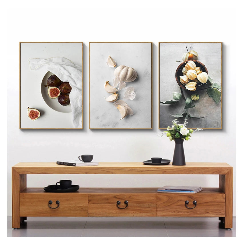 Fruit Kitchen Canvas Wall Art | Garlic Fig Cherries Print