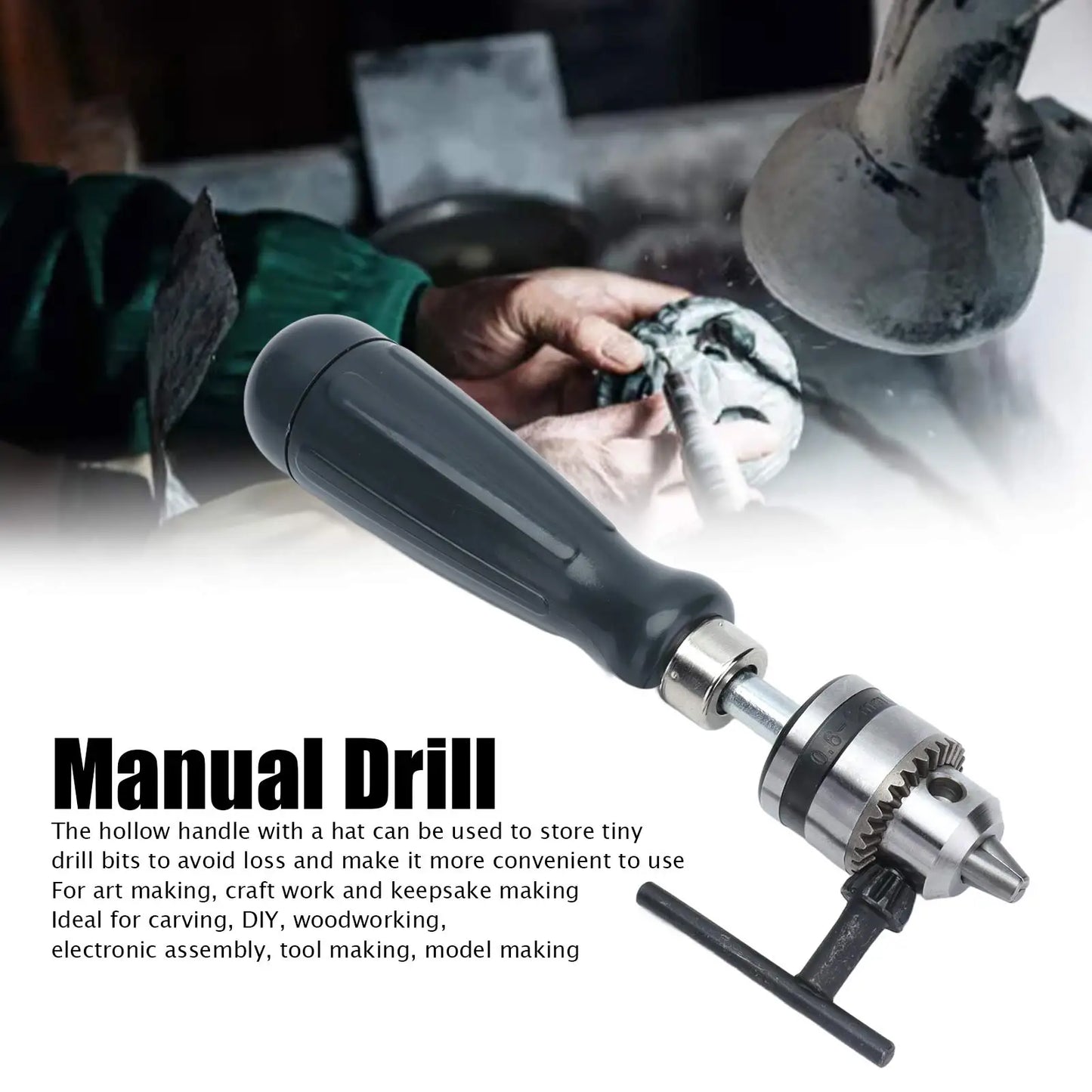 Hand Drill Carbon Steel Manual Crank Drill with Chuck Key and Drill Bit for Plastic Wood Jewelry Resin Nut Mini Hand Drill Peaceful Pleasures Health and Wellness