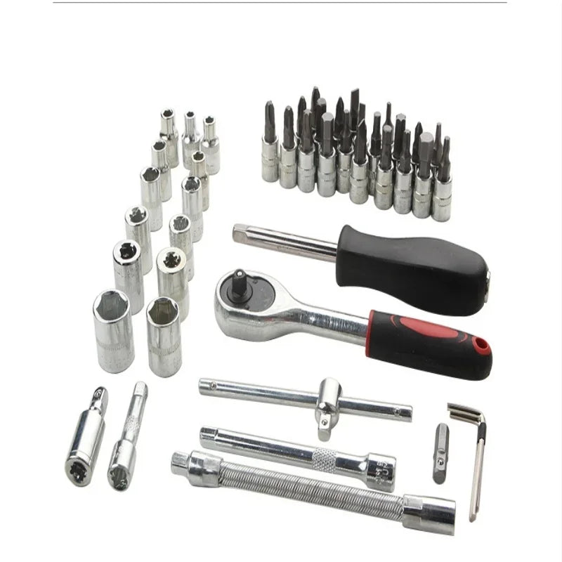 46pcs Socket Wrench Set Motorcycle Bicycle Repair Tools Repair Ratchet Screwdriver Combination Household DIY Mechanical Tool Box Peaceful Pleasures Health and Wellness