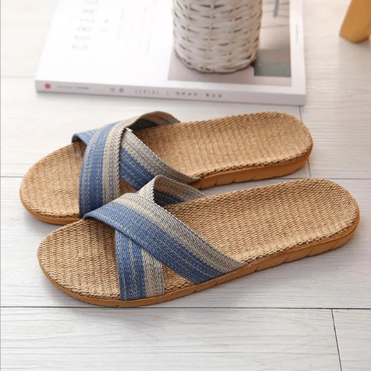 Men's Striped Open Toe Beach Slippers | Flat Slip-On Sandals
