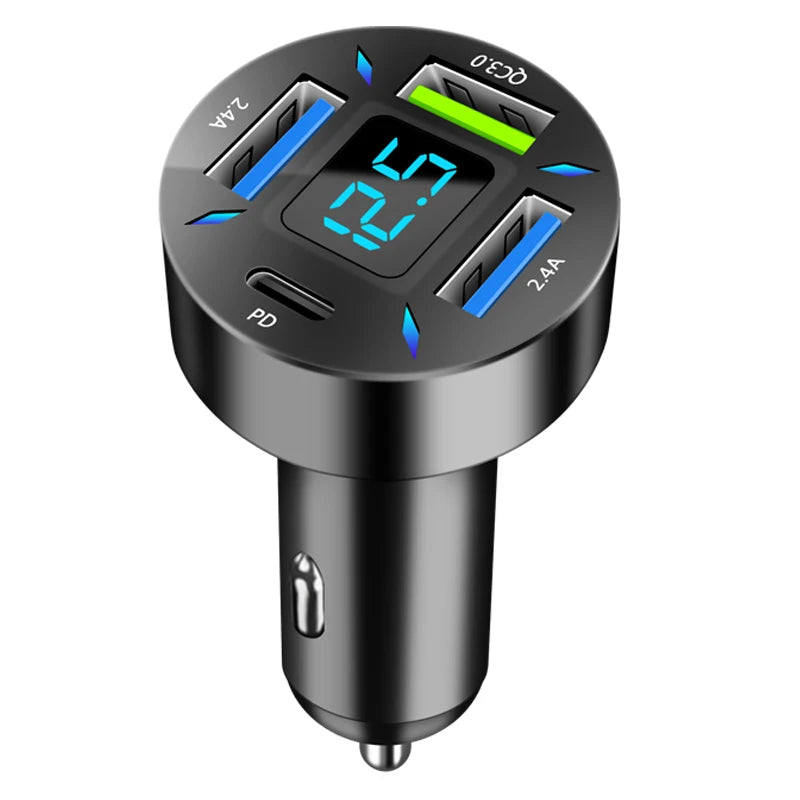 4-Port 66W Car Charger PD QC3.0 Fast Charging USB Type-C