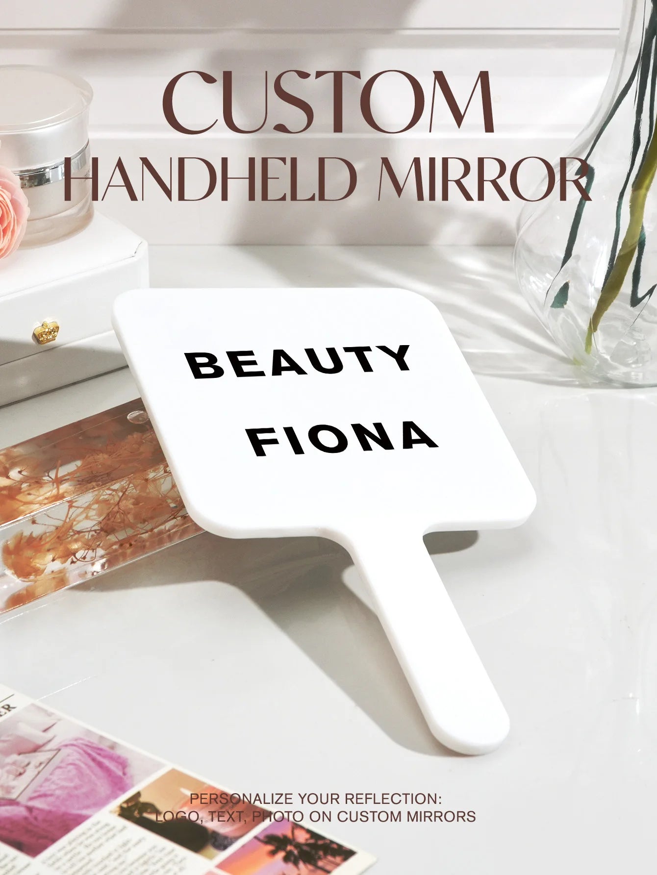 Custom Mirror Custom with Text Photo or Logo Handheld Makeup Mirror Personalized Compact Mirror for Daily Use Travel Office Peaceful Pleasures Health and Wellness