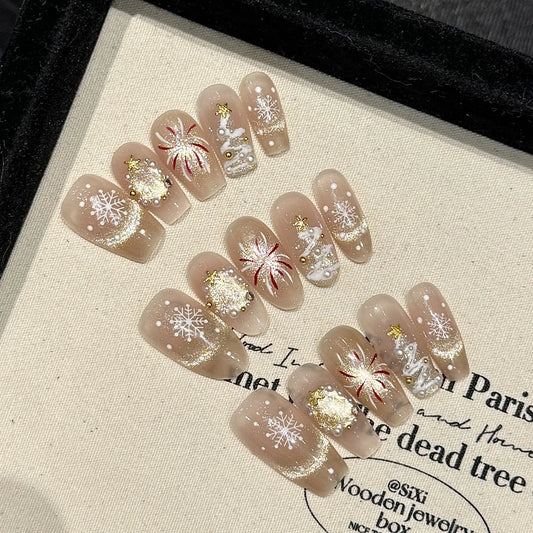 Handmade Christmas Press-On Nails | Snowflake Fireworks Design Press-On Nails Peaceful Pleasures Health and Wellness