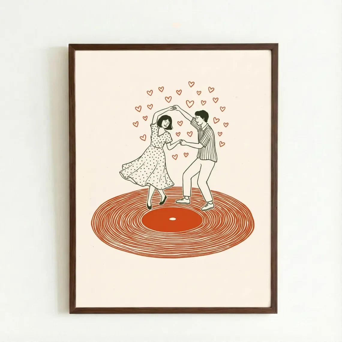 Dancing Couple Wall Art Print, Retro Record Player Poster, Modern Music Inspired Illustration for Home Bar or Living Room Peaceful Pleasures Health and Wellness WS12111-6 50x70cm Unframed