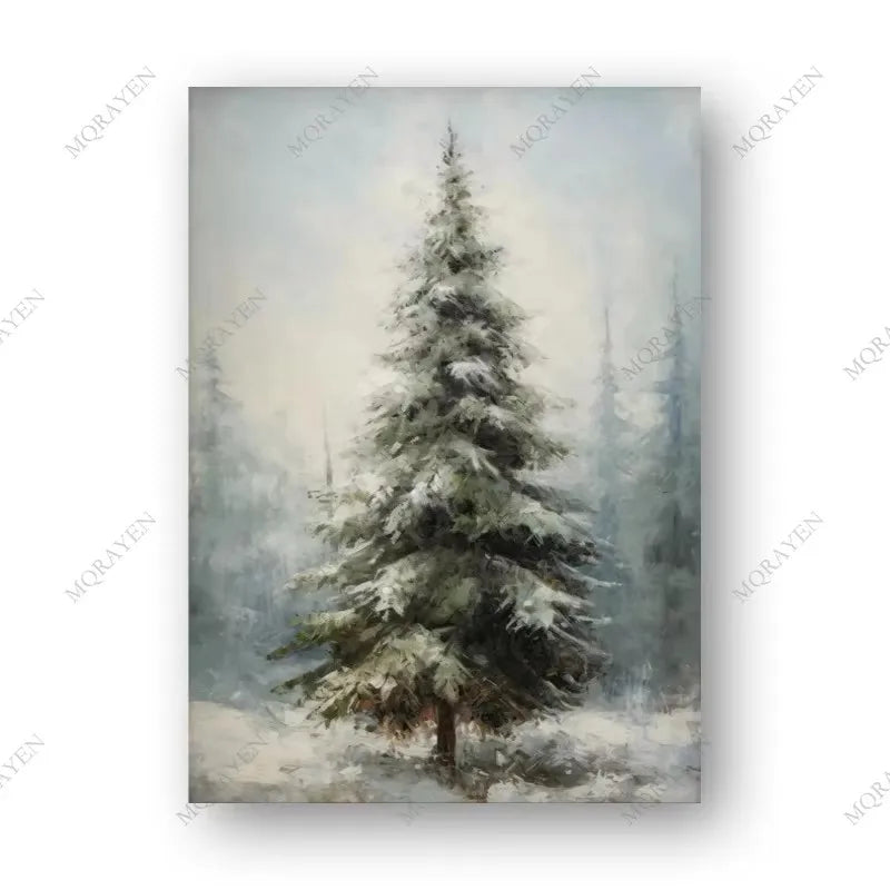 Retro Christmas Tree Gift Poster Canvas Painting Winter Farmhouse Snow Scene Pinecone Print Wall Art Living Room Home Decor Peaceful Pleasures Health and Wellness ZLH5494 90x130cm No Frame