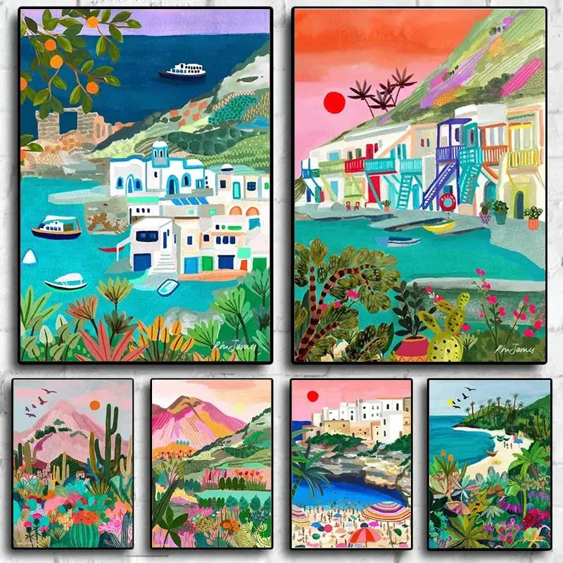 Nordic Flowers Mountain Lake Colorful Nature Landscape Travel Poster Canvas Print - Abstract Wall Art for Room Home Decor Peaceful Pleasures Health and Wellness
