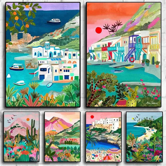 Nordic Flowers Mountain Lake Colorful Nature Landscape Travel Poster Canvas Print - Abstract Wall Art for Room Home Decor Peaceful Pleasures Health and Wellness