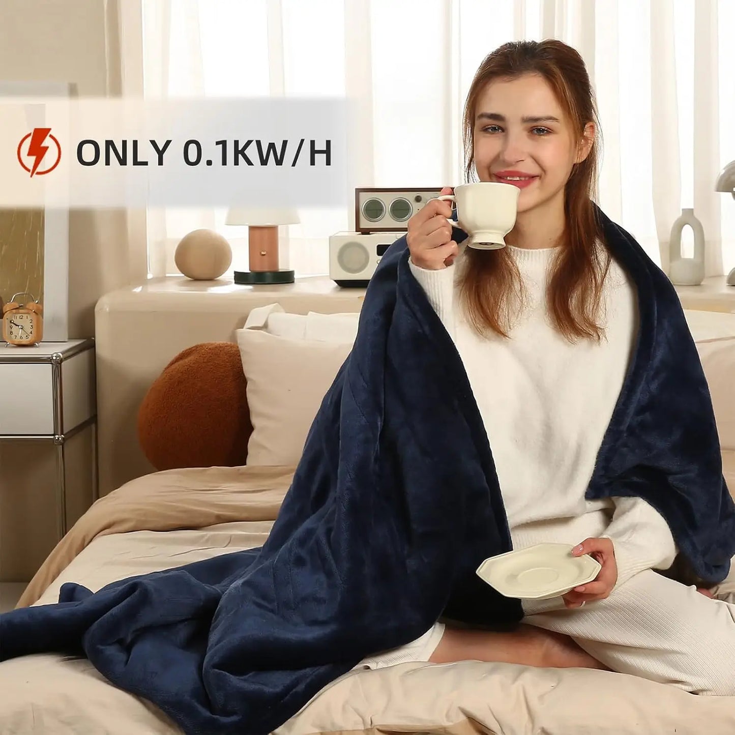 Twin Heated Blanket – 5 Heat Levels, Soft Sherpa, Navy Blue Electric Heated Blanket Peaceful Pleasures Health and Wellness