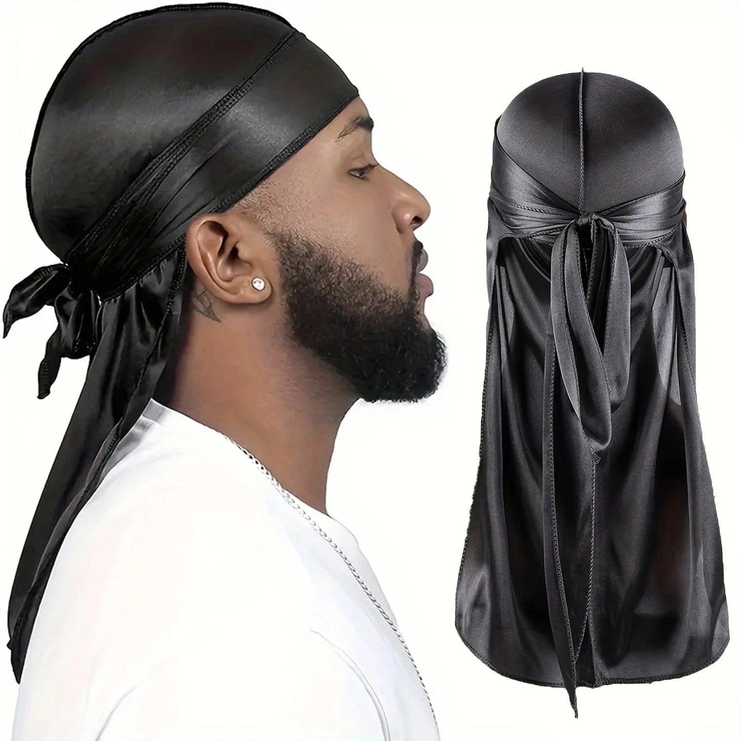 Men's Silky Durag Long Tail Bonnet | Waves Doo Rag Cap