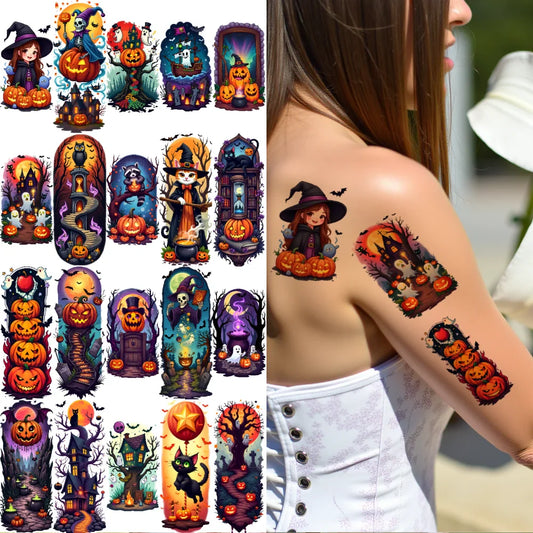 9-Piece Waterproof Temporary Tattoo Stickers – Ghost & Witch Temporary Tattoo Stickers Oasis Select