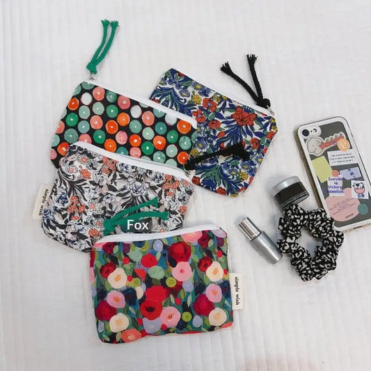 Floral Cotton Mini Cosmetic Pouch | Travel Makeup Organizer Cosmetic Pouch Oasis Select