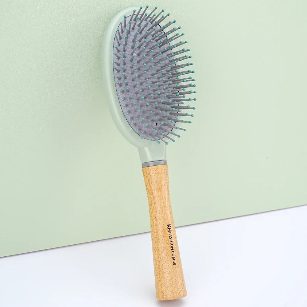 Natural Wood Air Cushion Hair Brush – Soft Nylon Detangling